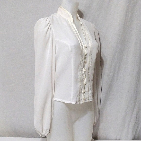 Vintage Ms Paquette Sheer Victorian Blouse Puff Sleeves Romantic Top Medium - Picture 5 of 7
